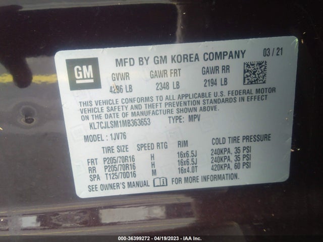 Chevrolet Trax Lt 2021 KL7CJLSM1MB363653 Image 9