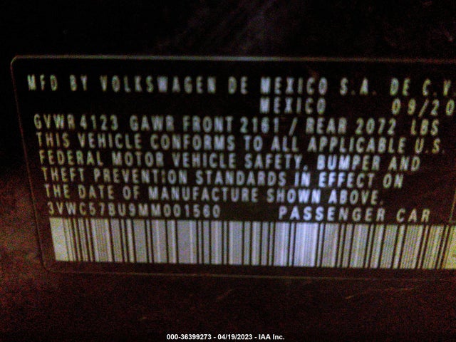 3VWC57BU9MM001560 Volkswagen Jetta S/se/r-line