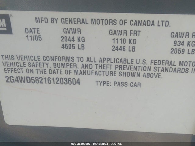 2006 BUICK LACROSSE CXL VIN: 2G4WD582161203604