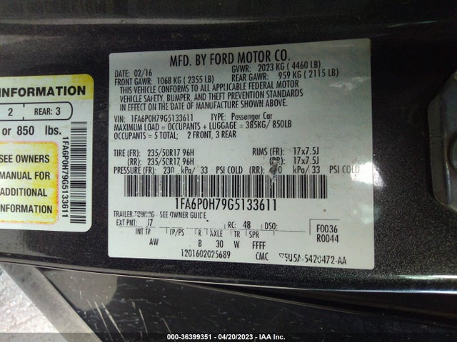 Ford FUSION SE 2016 1FA6P0H79G5133611 Image 9