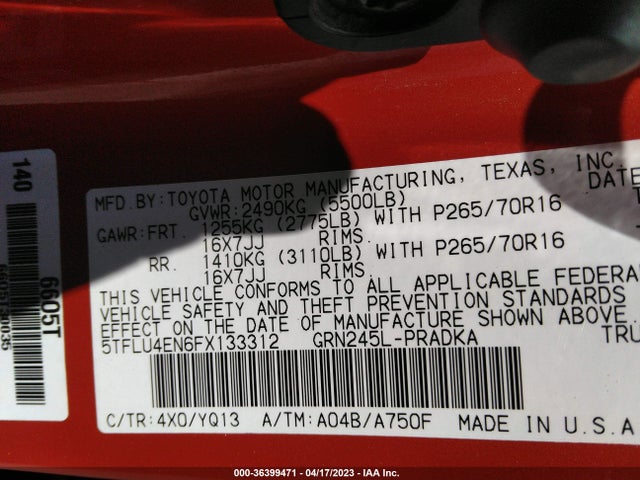 Toyota TACOMA 2015 5TFLU4EN6FX133312 Image 9