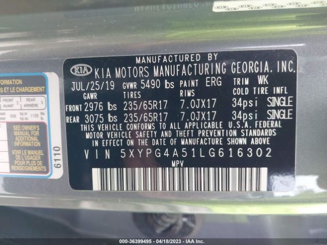 5XYPG4A51LG616302 KIA Sorento Lx V6