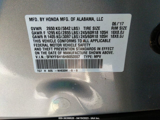 Honda PILOT LX 2017 5FNYF6H16HB053557 Image 9