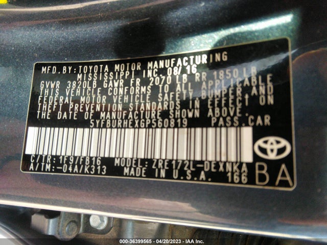 Toyota Corolla L/le/s/s Plus/le Plus 2016 5YFBURHEXGP560819 Image 10