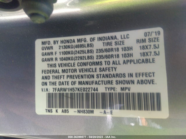 Honda CR-V EX 2019 7FARW1H57KE022744 Image 9