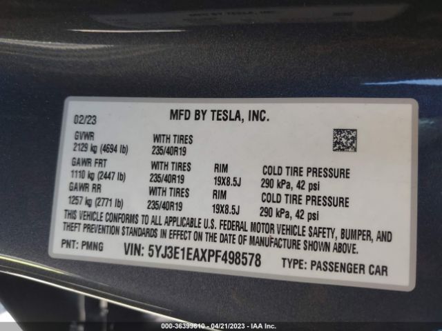 5YJ3E1EAXPF498578 Tesla MODEL 3