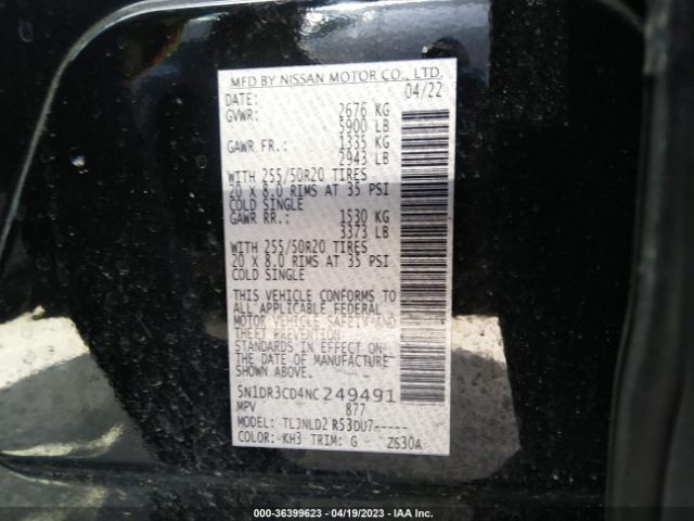 5N1DR3CD4NC249491 Nissan Pathfinder Sl