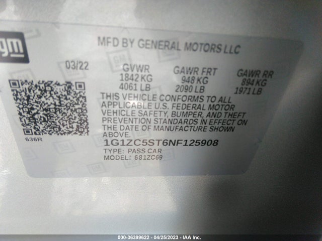 Chevrolet MALIBU LS 2022 1G1ZC5ST6NF125908 Image 9