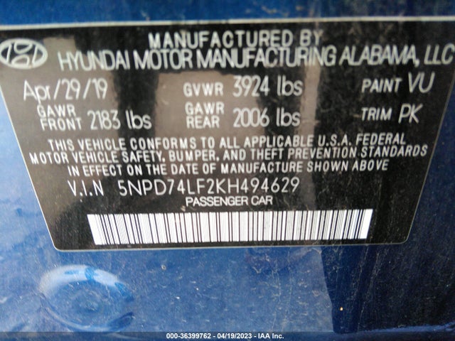 Hyundai ELANTRA SE 2019 5NPD74LF2KH494629 Image 9