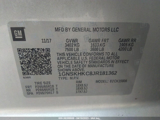 Chevrolet Suburban Lt 2018 1GNSKHKC8JR181362 Image 9