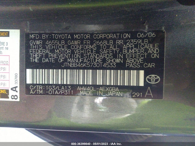 2007 TOYOTA CAMRY HYBRID VIN: JTNBB46K573014533