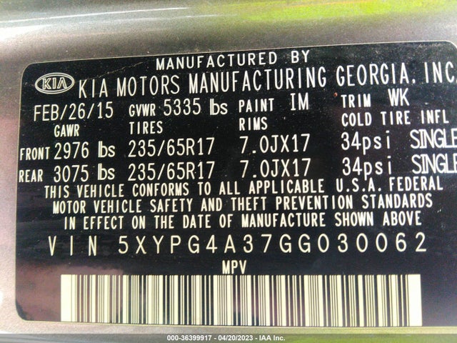 KIA SORENTO LX 2016 5XYPG4A37GG030062 Image 10