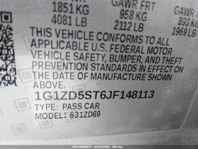 Chevrolet MALIBU LT 2018 1G1ZD5ST6JF148113 Image 9