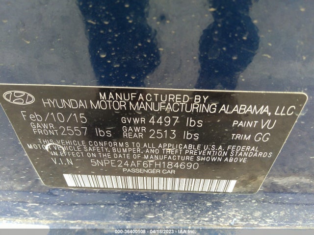 Hyundai Sonata 2.4l Se 2015 5NPE24AF6FH184690 Image 10