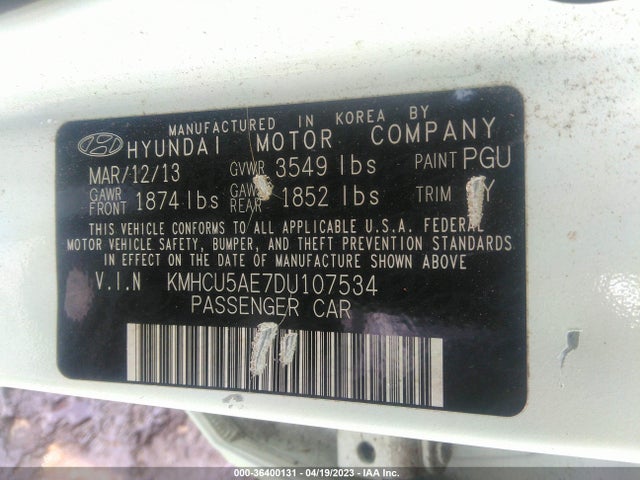 2013 HYUNDAI ACCENT SE VIN: KMHCU5AE7DU107534