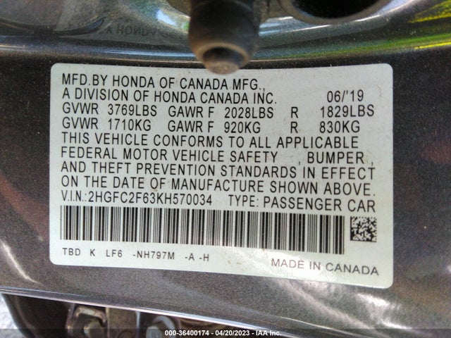 Honda Civic Sedan Lx 2019 2HGFC2F63KH570034 Image 10