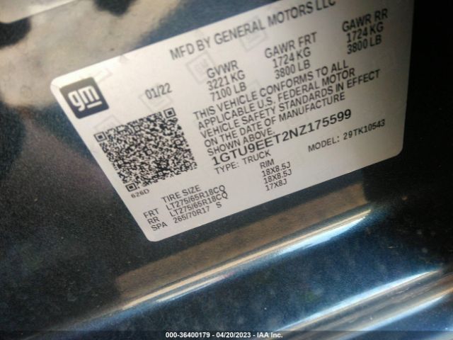 1GTU9EET2NZ175599 GMC Sierra 1500 Limited At4