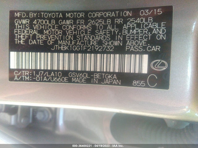 JTHBK1GG1F2192732 Lexus ES 350