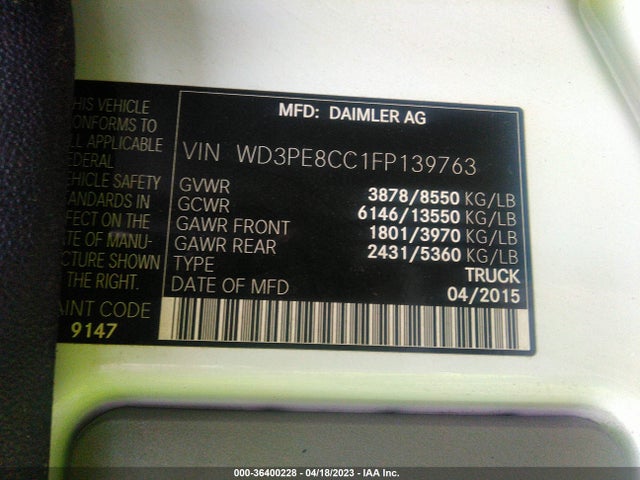 2015 Mercedes-Benz Sprinter, VIN: WD3PE8CC1FP139763