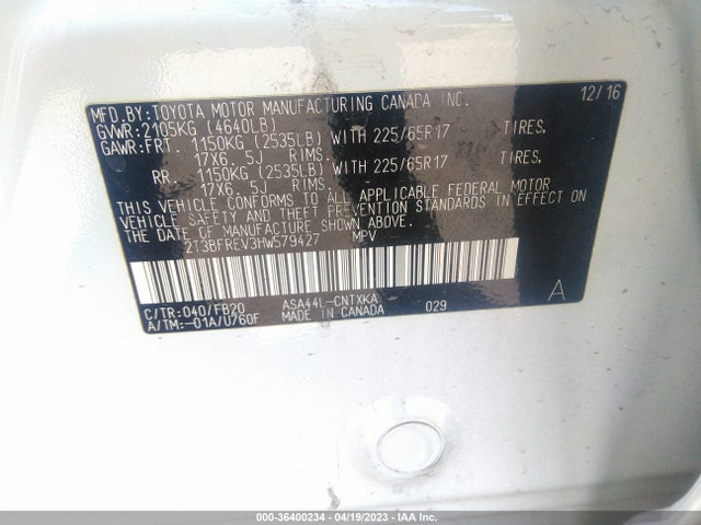2017 TOYOTA RAV4 LE VIN: 2T3BFREV3HW579427