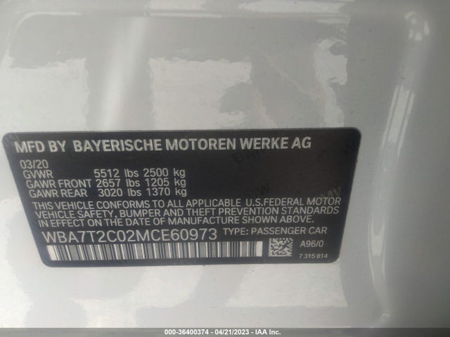 BMW 7 Series 740i 2021 аукцион фото
