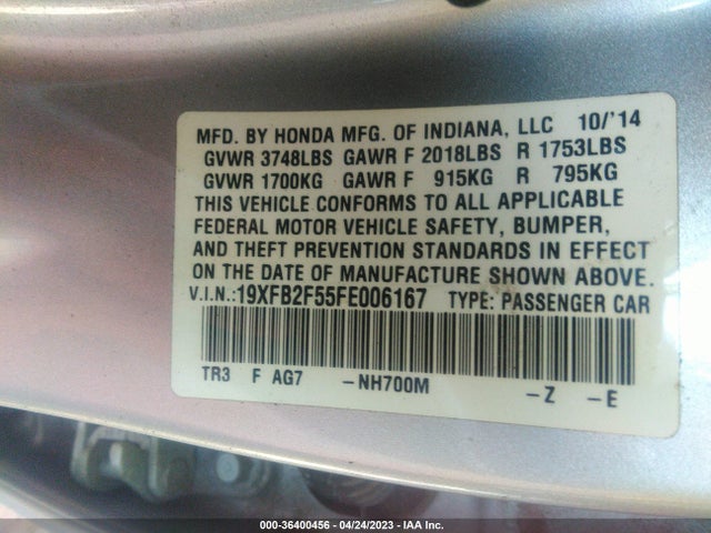 Honda Civic Sedan Lx 2015 19XFB2F55FE006167 Image 9