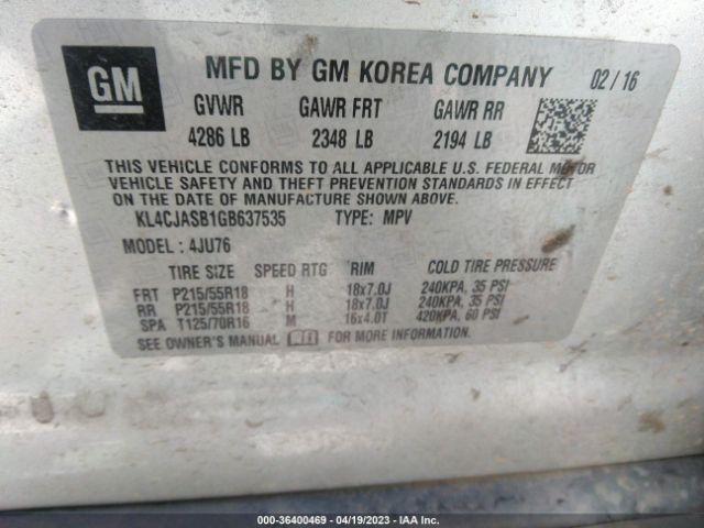 KL4CJASB1GB637535 Buick Encore