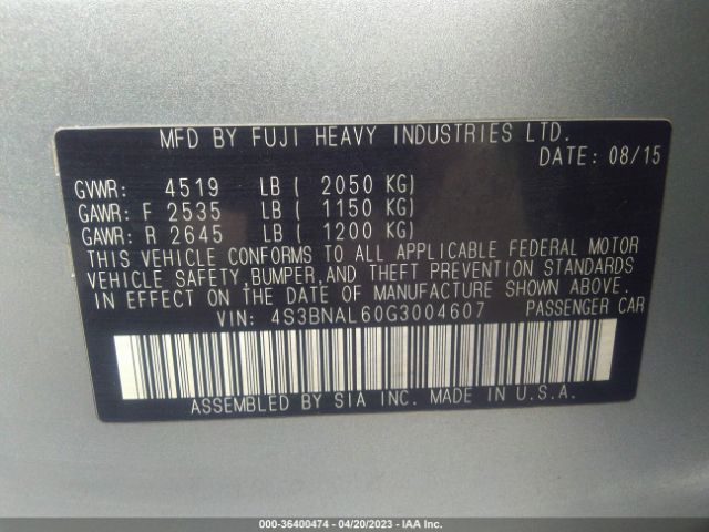 4S3BNAL60G3004607 Subaru Legacy 2.5i Limited