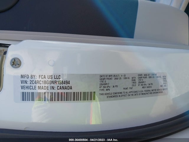 2C4RC1BG0NR158494 Chrysler Pacifica Touring L