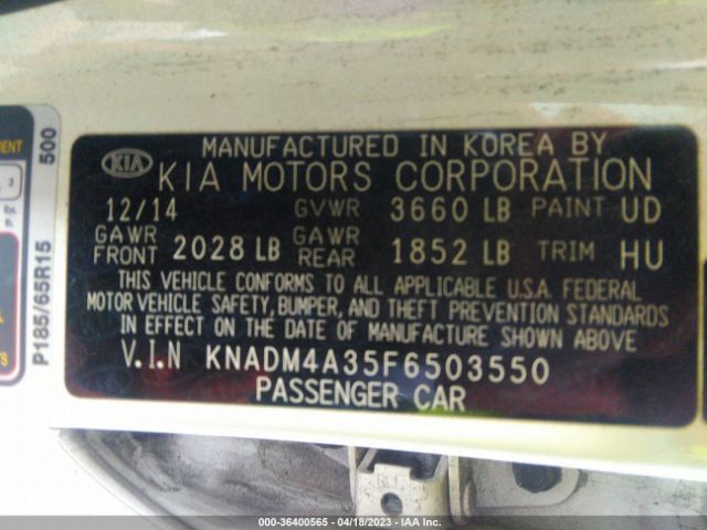 KNADM4A35F6503550 KIA RIO LX