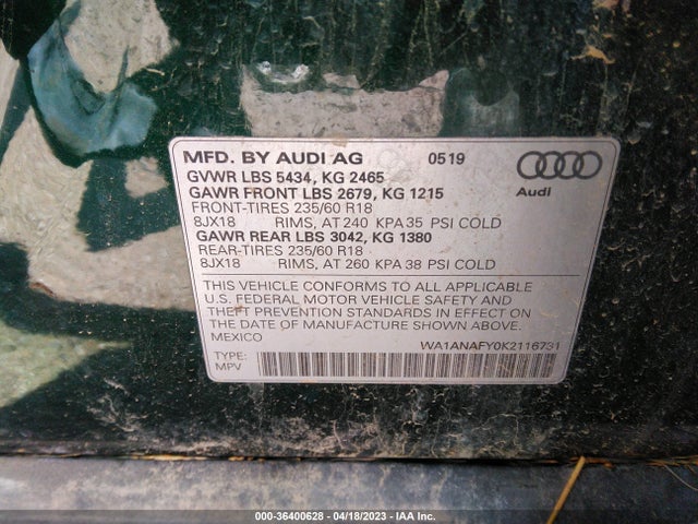 WA1ANAFY0K2116731 Audi Q5 PREMIUM