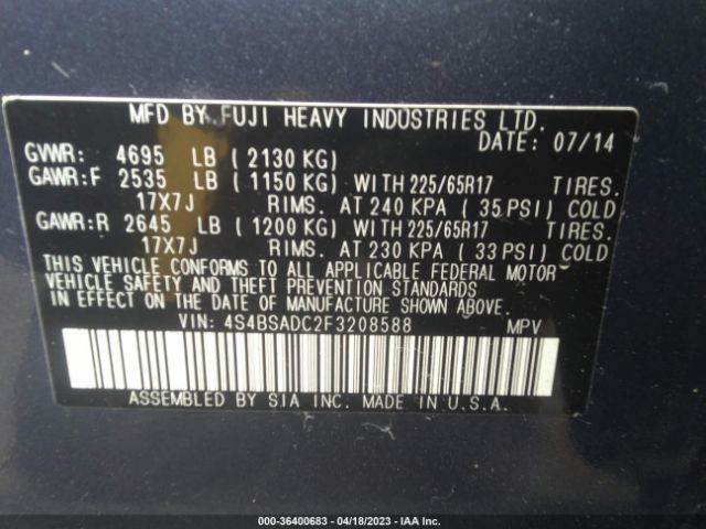 4S4BSADC2F3208588 Subaru Outback 2.5i Premium