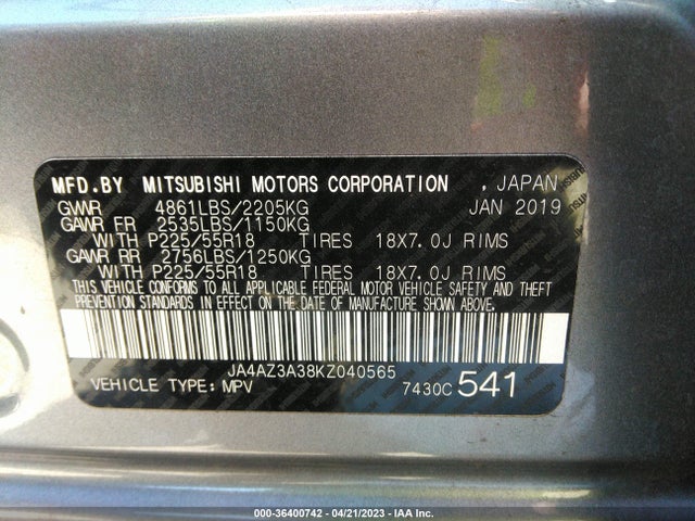 JA4AZ3A38KZ040565 Mitsubishi Outlander Es/se/sel/le