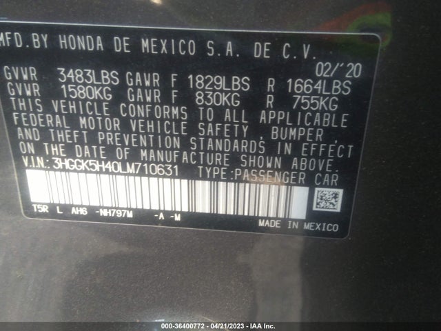 Honda FIT LX 2020 3HGGK5H40LM710631 Image 9