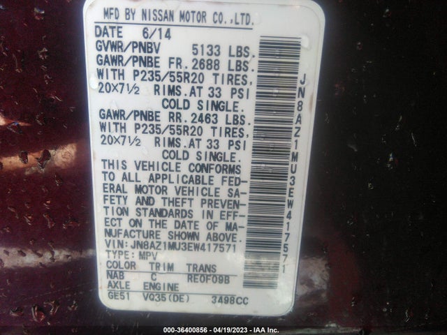 Nissan Murano Le 2014 JN8AZ1MU3EW417571 Image 9