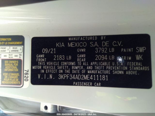 3KPF34AD2ME411181 KIA Forte Gt-line