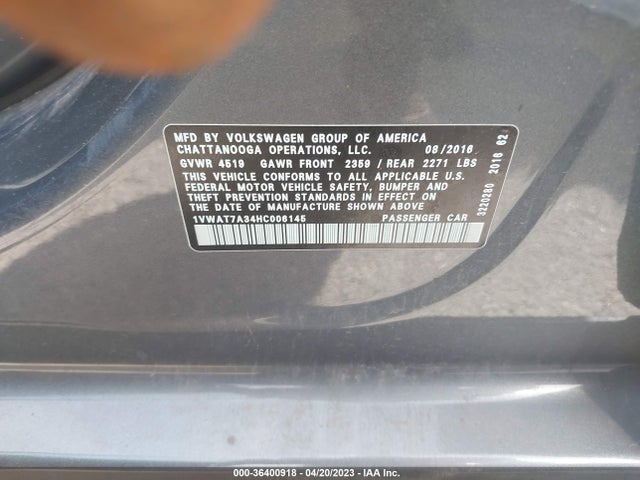 Volkswagen Passat 1.8t S 2017 1VWAT7A34HC006145 Image 10