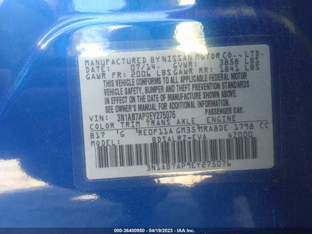 Nissan SENTRA SR 2014 3N1AB7AP9EY275076 Image 9