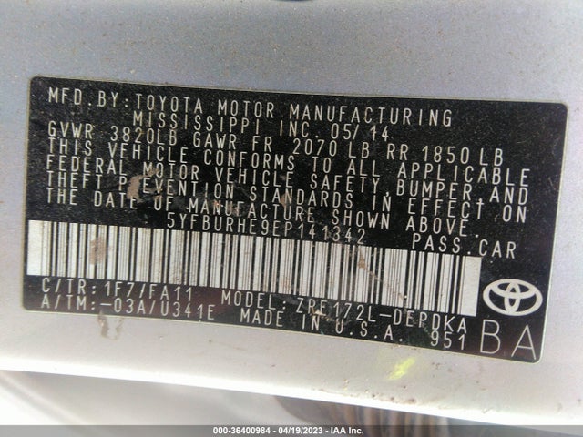 Toyota Corolla L/le/s/s Plus/le Plus 2014 5YFBURHE9EP141342 Image 9