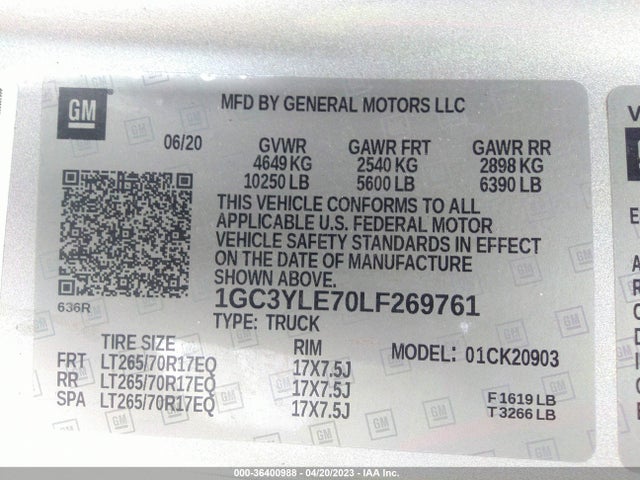 2020 Chevrolet Silverado 2500, VIN: 1GC3YLE70LF269761