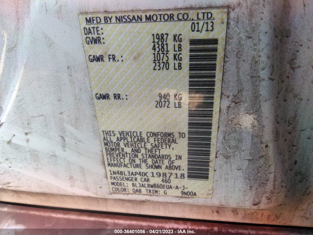 2013 NISSAN ALTIMA 3.5 S VIN: 1N4BL3AP4DC198718