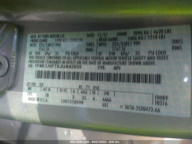 Ford ESCAPE S 2018 1FMCU0F7XJUA92035 Image 10