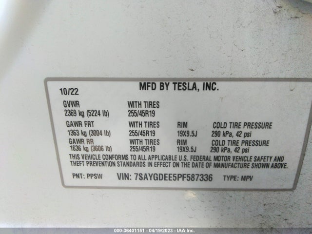 7SAYGDEE5PF587336 Tesla Model Y Long Range