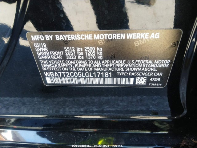 2020 BMW 7 SERIES 740I VIN: WBA7T2C05LGL17181