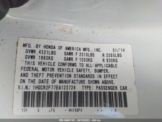 Honda Accord Sedan Ex 2014 1HGCR2F77EA120724 Image 9