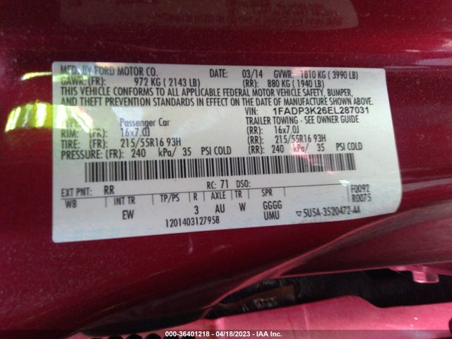 Ford FOCUS SE 2014 1FADP3K26EL287031 Image 9