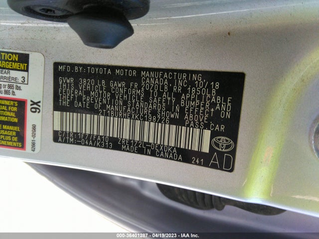 Toyota COROLLA LE 2019 2T1BURHEXKC198726 Image 9