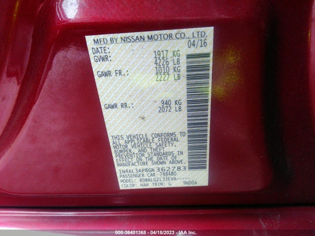 Nissan ALTIMA 2.5 2016 1N4AL3AP8GN362783 Image 11