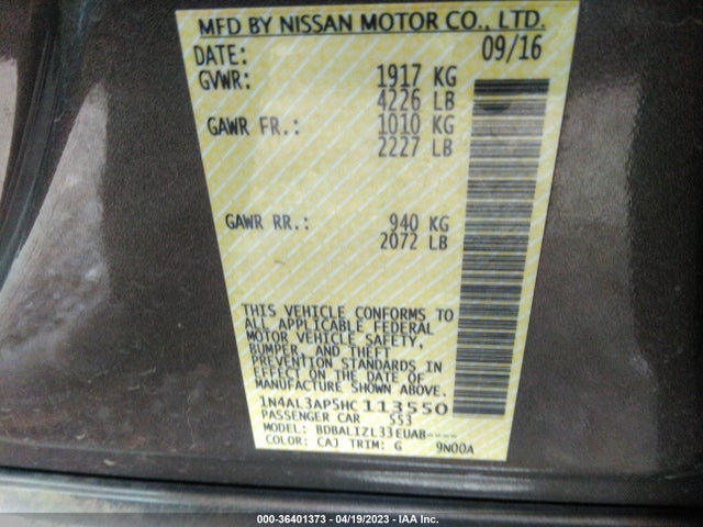 2017 NISSAN ALTIMA 2.5 VIN: 1N4AL3AP5HC113550