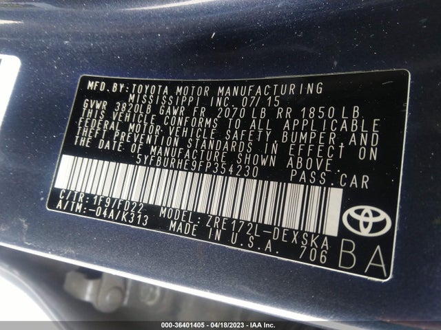 Toyota Corolla L/le/s/s Plus/le Plus 2015 5YFBURHE9FP354230 Image 11